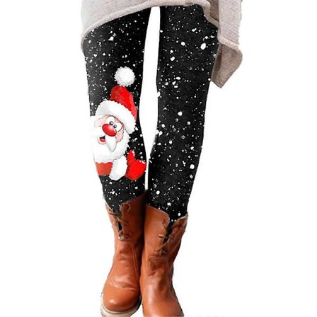 Dame Jule Kat Julemand Snefnug Print Leggings Xmas Skinny Atletisk Yoga Bukser Underdele