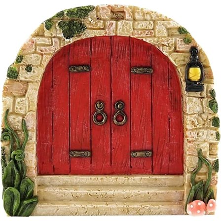 Trädgårdsfägrift Dörr i Trä, Miniatyr Dörr för Tomtar, Dekoration för Trädgård, Gräsmatta och Träd, Stil G