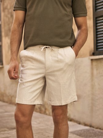 John Henric Men's Beige Regular Fit Shorts Linen Cotton Size 46