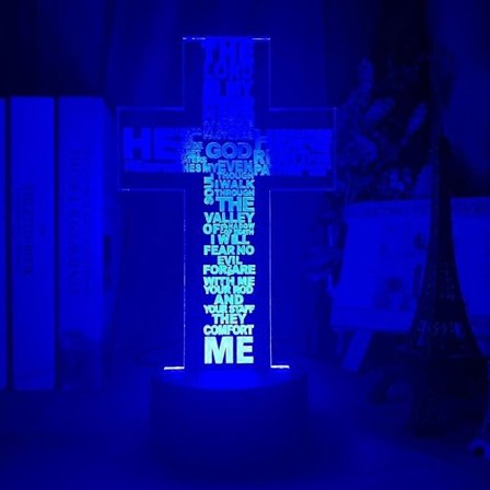 SBSG 3D Illusion Natlampe Bordlampe Den Hellige Bibel Salme Digt Kristent Kors Led Natlampe til Kirkedekoration Gave til Kristne Soveværelse Bord La
