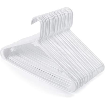 Sett med 24 Plastkleshengere, Buksehengere, Plassbesparende med Hakk, Sklisikre og Holdbare Hengere, Lengde 42 cm, Hvit