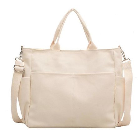 Simpel, afslappet, ensfarvet one-shoulder dametaske i mode med stor kapacitet, tote taske i kanvas, 1 stk., beige