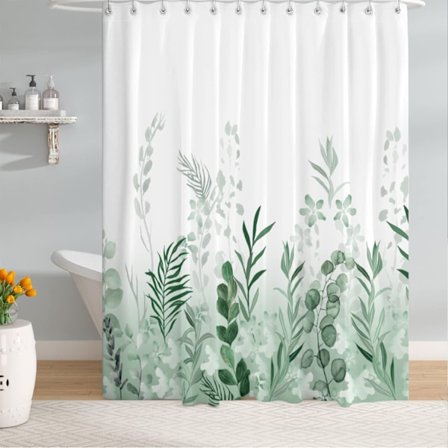 180x200 cm Grønn Polyester Dusjforheng, Urskog, Eng, Grønne Planter, Akvarelleffekt, Anti-Muggskader, Vanntett o-