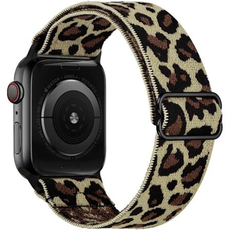 iWatch 7 Ny Elastisk Nylon Justerbar Fleksibel Vevd Apple-Rem Svart Grå Leopardmønster 42mm44mm45mm Black grey leopard print