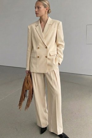 NA-KD Mid Waist Wide Leg Pants - Kontorbukser - Beige - EU 44