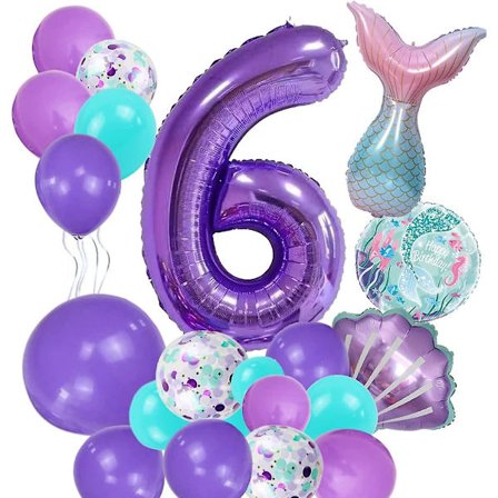 Havfrue fødselsdag dekoration - havfrue 6. fødselsdag ballon guirlande kit inkluderer havfruehale