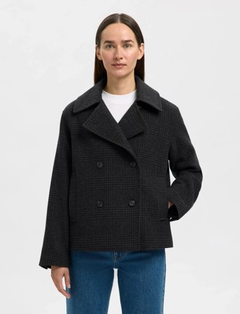 Selected Slfalma Pattern Wool Blend Jacket - Black - 44