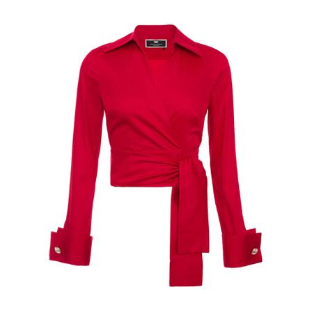 Elisabetta Franchi, Crossover Cropped Shirt With Long Sleeves Czerwony, Kobieta, Rozmiar: S