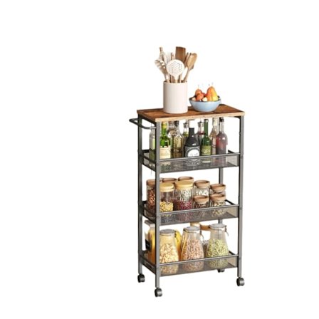 Rootz 4 Level Troting Trolley - Kitchen Cart - Mal Nisch Shelf - Vintage Brown Black - Rymdräddande design - 22 x 45,4 x 77 cm