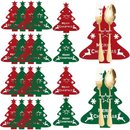 Juletre bestikkpose, 20 stk bestikkholder filt jul, bestikkpose filt jul, bestikkpose jul, kniver gafler skjeer bordartikler