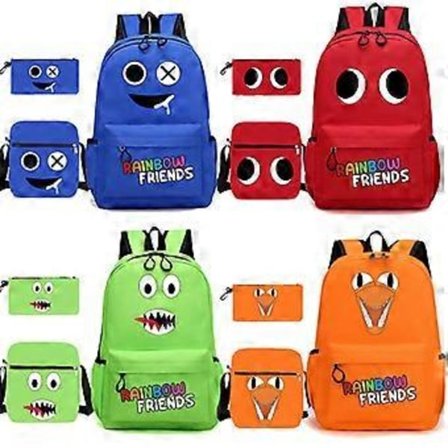 Rainbow Friends -painettu reppu, rento opiskelijan koululaukku, 3 kpl (vihreä)