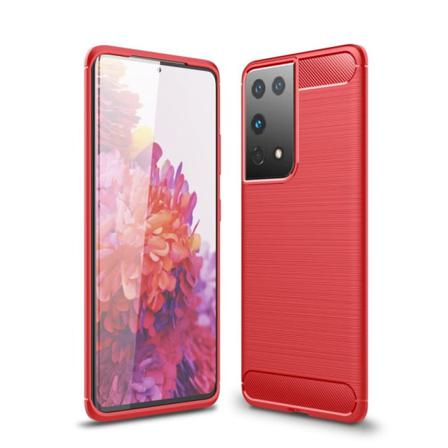 Samsung Galaxy S21 Ultra - Borstad Stål Textur Skal - Röd Red Röd