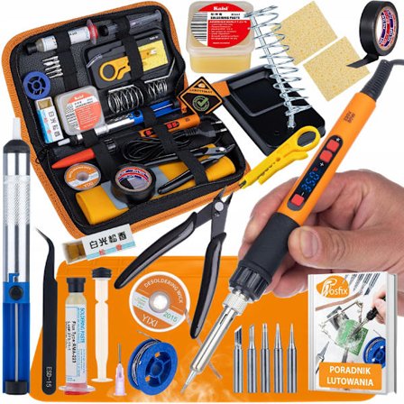 Rosfix Pro Loddekolbe Sæt 80W LCD 17-i-1 – 180–500°C | 6 Spidser, Flux, Tang, ESD | Komplet Værktøjssæt