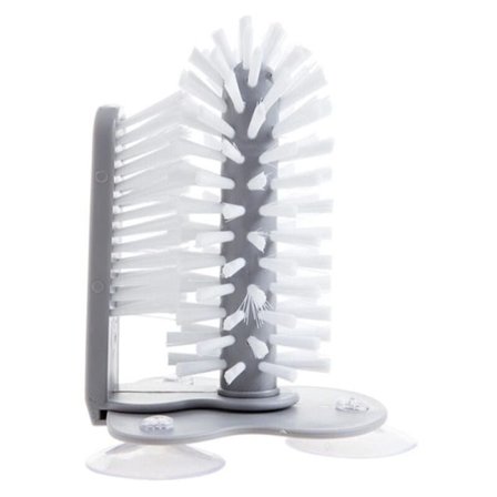 Opvaskebørste med sugekopper, glasbørste, opvaskebørste, dobbeltsidet børstebørste med sugekop, grå glasbørste til bar, køkken, rengøring af vask, 