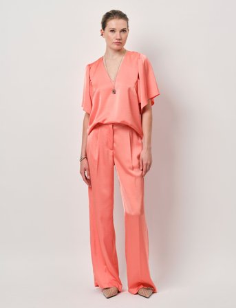 Dante6 Dante6-Arvi Satin Butterfly Sleeve Top - Coral - 42