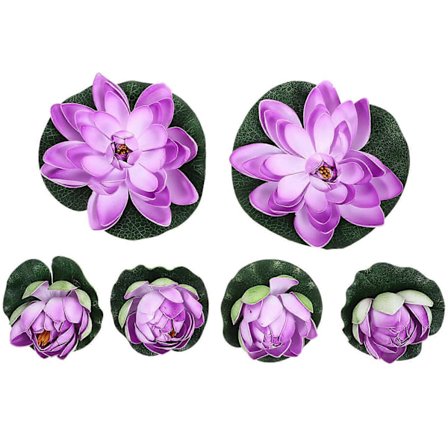 6 stk. Simuleringslotusliljer Kunstige plastdamplanter Hjemmedekorasjon - 4 stk. Størrelse M og 2 stk. Størrelse L (Lilla)