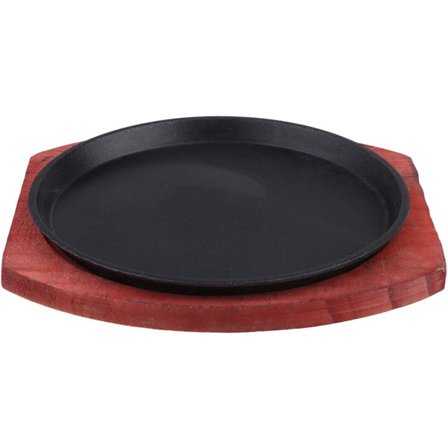 Sizzleplate med trebase: Sizzleplate for biff, støpejern, stekepanne, serveringsplate, forhåndssesongert, stekepanne