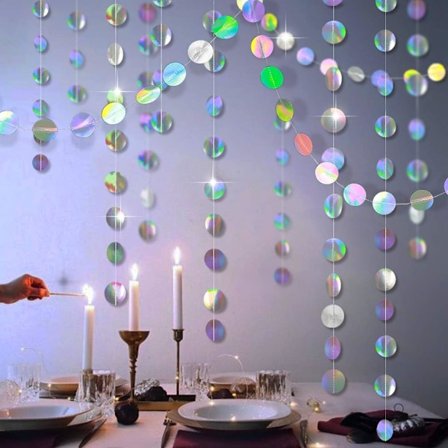 10 stk. 13ft regnbuefarvede festartikler runde krone holografiske hængende punkt streamer baggrund børn enhjørning havfrue fødselsdagsfest 