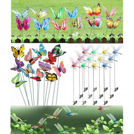 50-pack Garden Decoration - 3D PVC Butterflies on Sticks & Dragonflies with Clip, for Outdoor Use