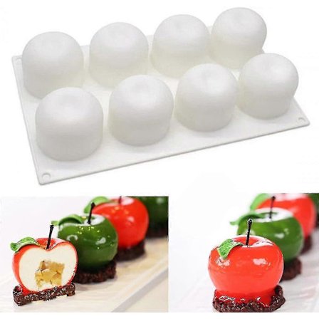 Højkvalitets 8-hullers æbleformet silikone kageform, 3D silikonebageform til cupcake bagværk dessert mousse-yvan