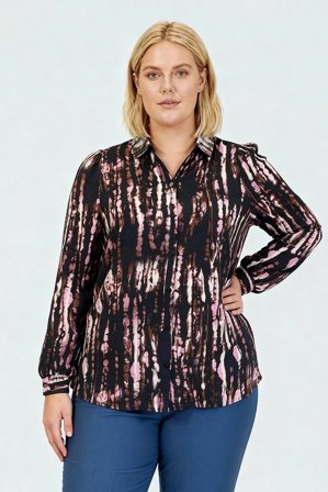 CISO - Langærmet Bluse - Sort / Rosa Mix - Mønstret