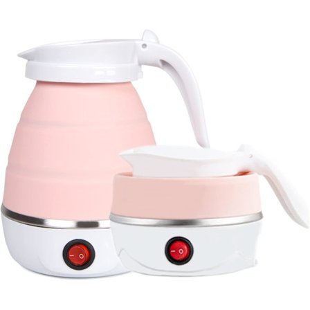 Vikbar Elektrisk Resekokare - Bärbar Silikonvattenkokare för Camping med Löstagbar Sladd (Rosa)