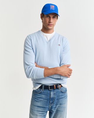 GANT - Klassisk bomullsgenser med v-hals til herre fresh blue