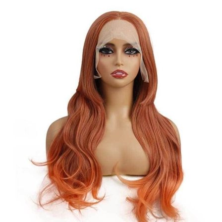 Lang rett naturlig menneskehår parykk med blonder for kvinner