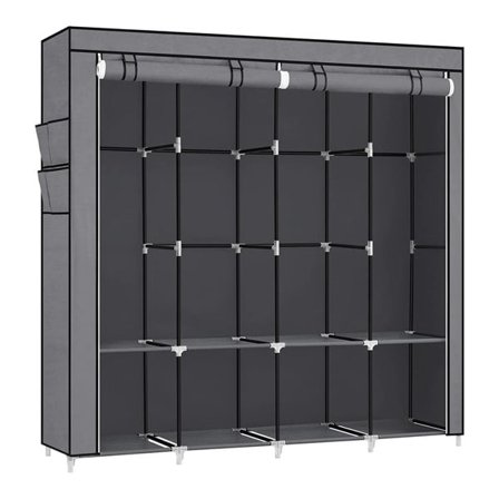 Portabel garderob med klädstång och hyllor - Grå