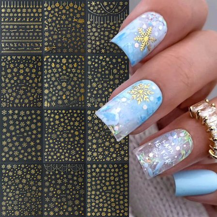 12 kpl Hopeisia Joulu 3D Lumihiutale Kynsitarroja Glitter Joulukuusi Piparkakkumies Lumimies Itseliimautuvat Tarrat Joulu Manikyyri Liukusäätimet[GPA]