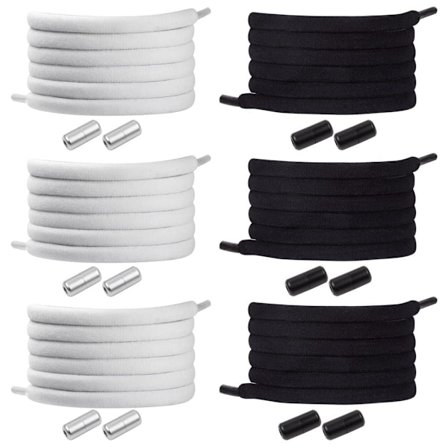 6 par med elastiske skolisser uten knyting, universelle skolisser for barn og voksne, flate skolisser uten knyting for løpesko med metallås