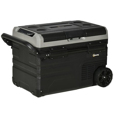 Car Cooler Box 40L Med Led-Belysning, Kompressor Bilkøleskab, Transporthjul, 12/24V Dc Og 110-240V Ac, Grå+Sort