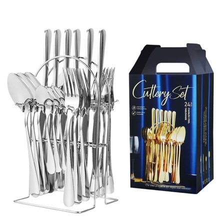 24-Piece Stainless Steel Knife Fork Spoon Set, Gift Box, High-End Look Cutlery Set