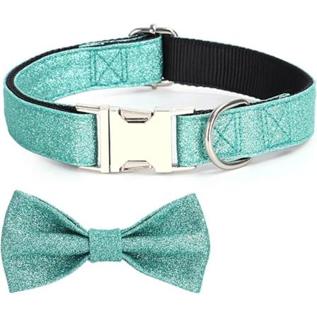 Glitterfluga Hundhalsband - Justerbart Självengraverat Nylonhundhalsband - Grön - Xs