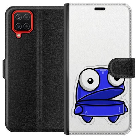 Kompatibel Tegnebogsetui til Samsung Samsung Galaxy A12 Blå tegneseriefigur med åbent udtryk og store øjne i sjov illustration