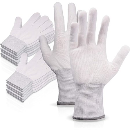 6 Par Hvite Nylon Arbeids Hansker, Sømløse Anti-Skli Hansker