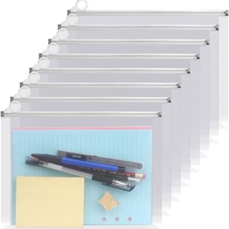 8 kpl muoviset kirjekuoret koulutoimistoon vetoketjulla