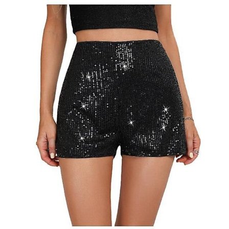 Dame Paljetter Shorts Høy Elastisk Midje Glitter Party Shorts