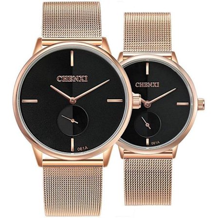 Par Klocka Schweizisk Herr Dam Klocka Rostfritt Stål Roséguld Mesh Armband Sport Analog Quartz Klocka