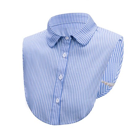 Falsk krage for kvinner, avtakbare krager, halv falsk skjorte, blusekrage, blå bomullsstripet skjorte med knapper, klassisk business casual stil lag