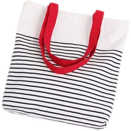 Naturliga Canvas Tote Bagar Randiga Livsmedelsstrand Zip Bag