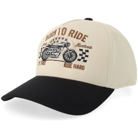 Born To Ride - Beige adjustable Cap - Live Free Ride Hard Biker Stone/Black A-frame Adjustable @ Hatstore