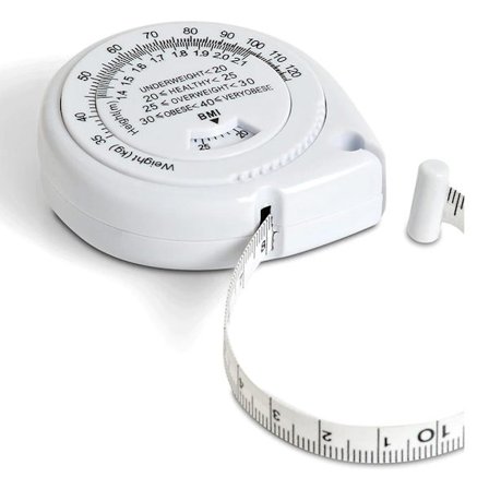 Treningsmålebånd for måling av kropp/fett + BMI Hvit