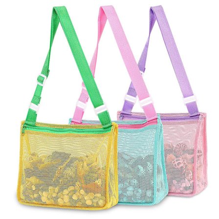 3 stk. Strandlegetøj Net Strandtaske Børn Skalindsamlingspose Strand Sandlegetøj Totes(B)