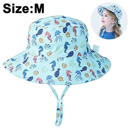 1 St Flickor Solhatt Justerbar Bredbrättad Hatt Solskydd UPF 50 för Babyflickor Pojkar Spädbarn Barn Småbarn Unisex (M, Blå)