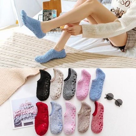 Anti Slip Socks for Men and Women In Autumn and Winter, Silicone Floor Socks, Coral Wool, Boat Socks, Flat Socks, EU35-40,1Pair