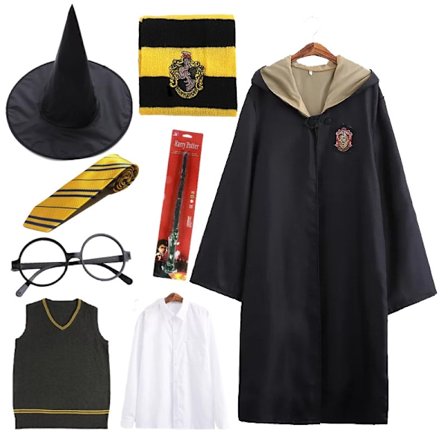 Harry Potter 8-delt sett med magisk trollmann-kappe for fancy dress - Hufflepuff