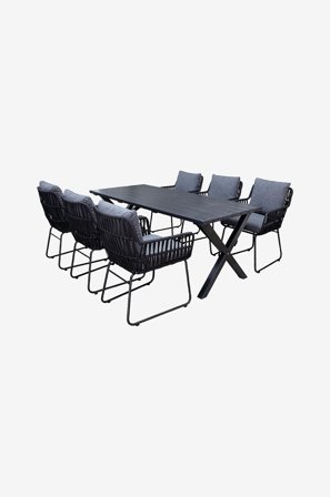 LifestyleGarden - Bord 190 cm & 6 stk. mikado-stole - Sort - Spisegrupper - Fra Homeroom