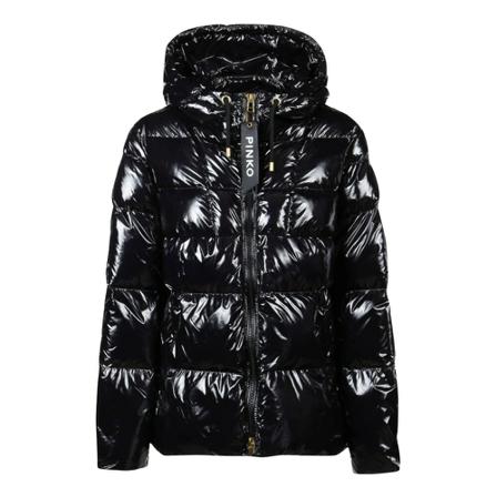 Pinko, Glossy Padded Coat Zwart, Dames, Maat:M