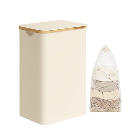 Rootzin kokoontaitettava pyykkikori - Kermanvalkoinen hame - Taitettavat vaatteiden säilytys - 600D Oxford -kangas - Bambu lasikuitutangot - Kevyt - K